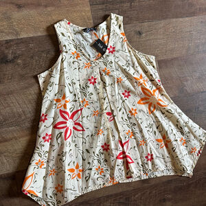 Women's Yak & Yeti Floral Tank Top S Beige Orange